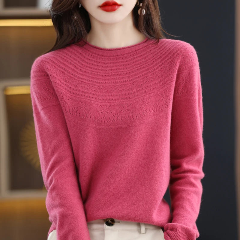 100% Merino Wool Round Neck Sweater for Women