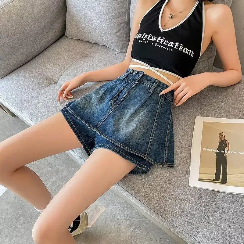 Plus Size High-Waist Denim Mini Skirt