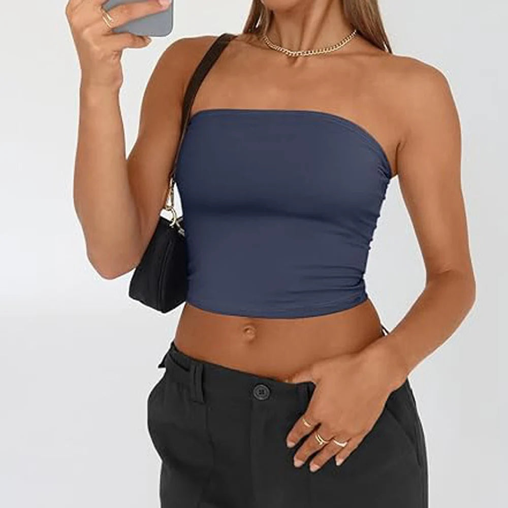 Sexy Strapless Camis Cropped Tank Tops Summer Lady Y2K slim Clubwear Tube Cami Vests SSFZC-2511