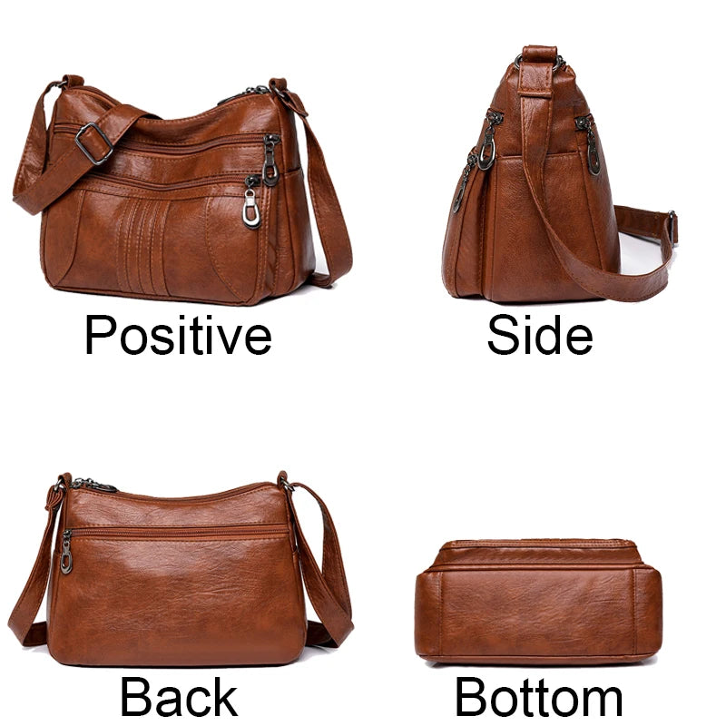 Solid Color Leather Shoulder Crossbody Bag
