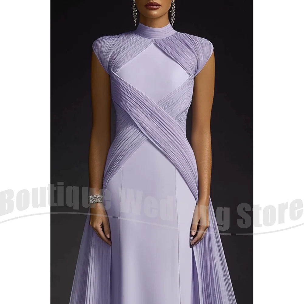 Evening Dresses for Women Fashion Pleated Draped Prom Gowns Slim Elegant High Collar Sleeveless Floor Length Party Dresses