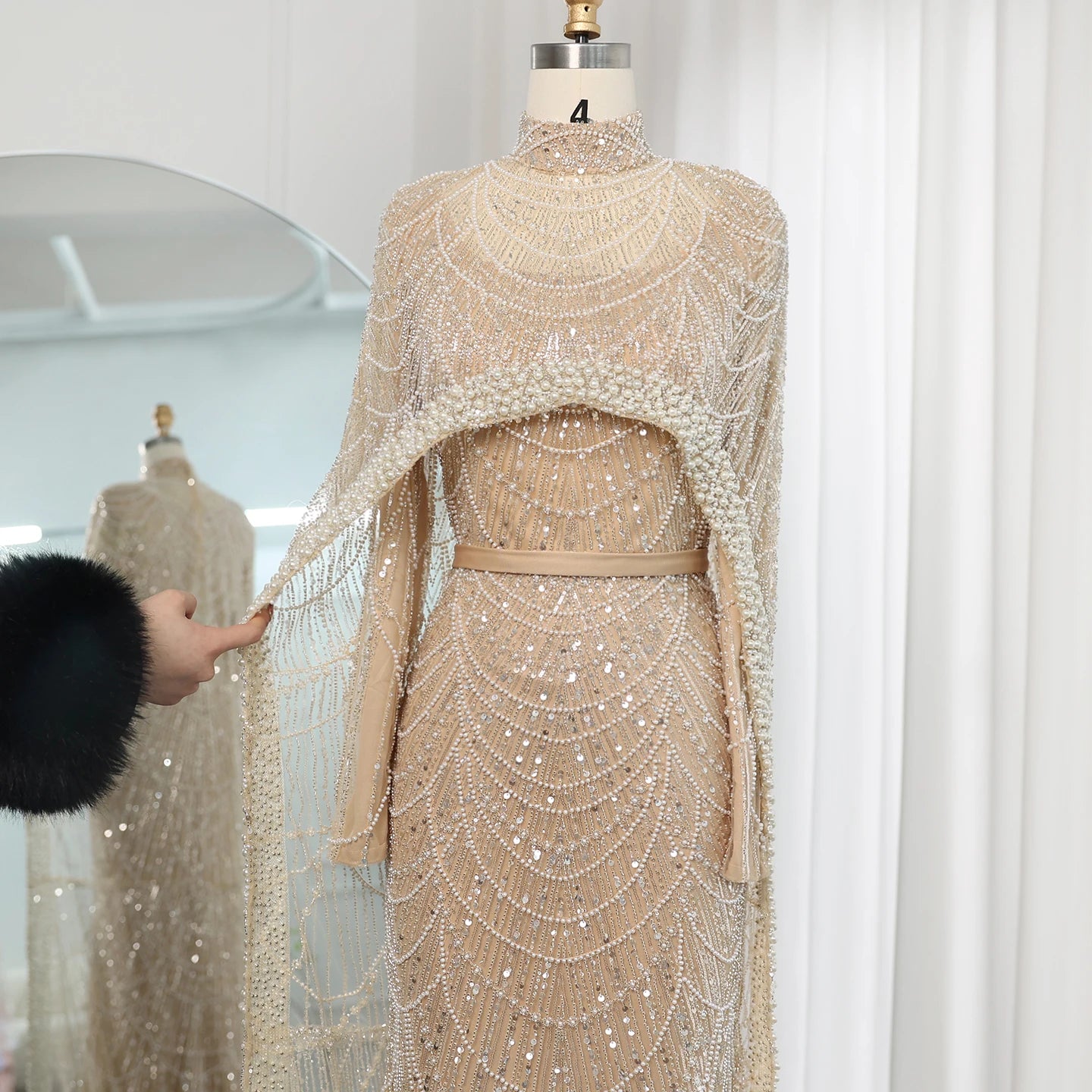 Sharon Said Luxury Pearls Dubai Champagne Evening Dresses