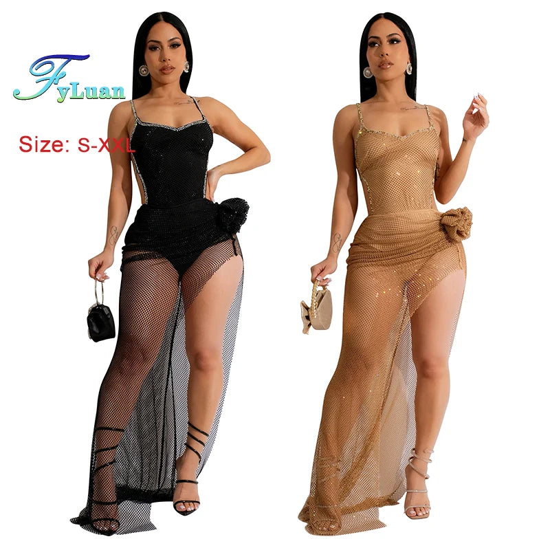 Luxury New Sexy Women’s Skinny High Split Backless Rhinestone