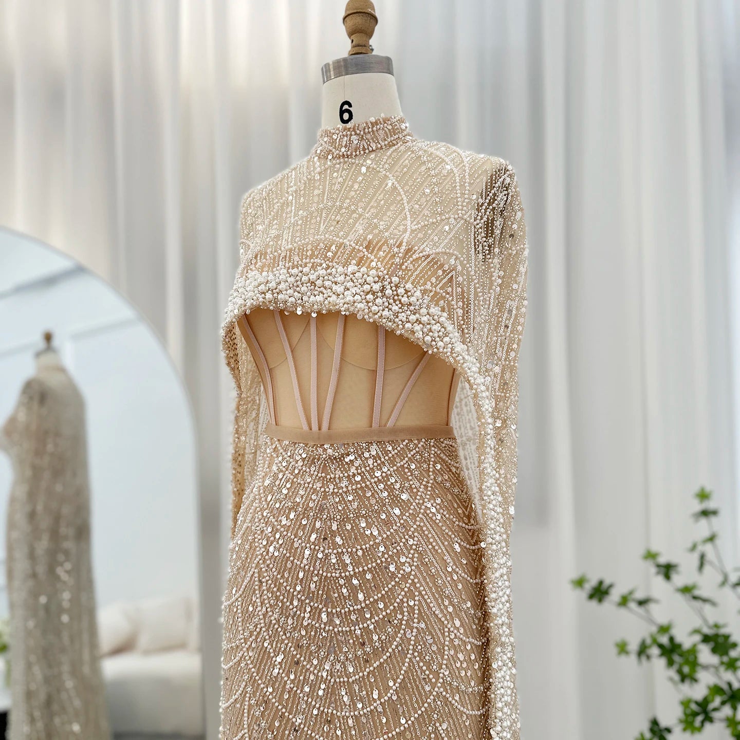 Sharon Said Luxury Pearls Dubai Champagne Evening Dresses