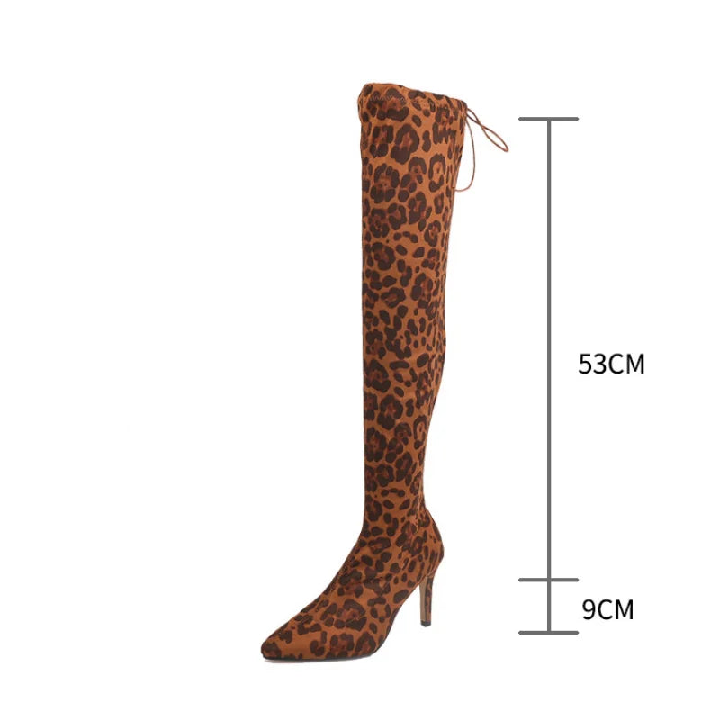 Ladies Fashion Leopard Print Over Knee Boots
