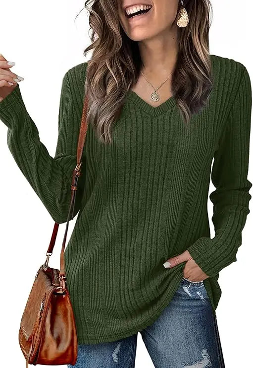 Women's V-Neck Knitted Sweater for Autumn/Winter