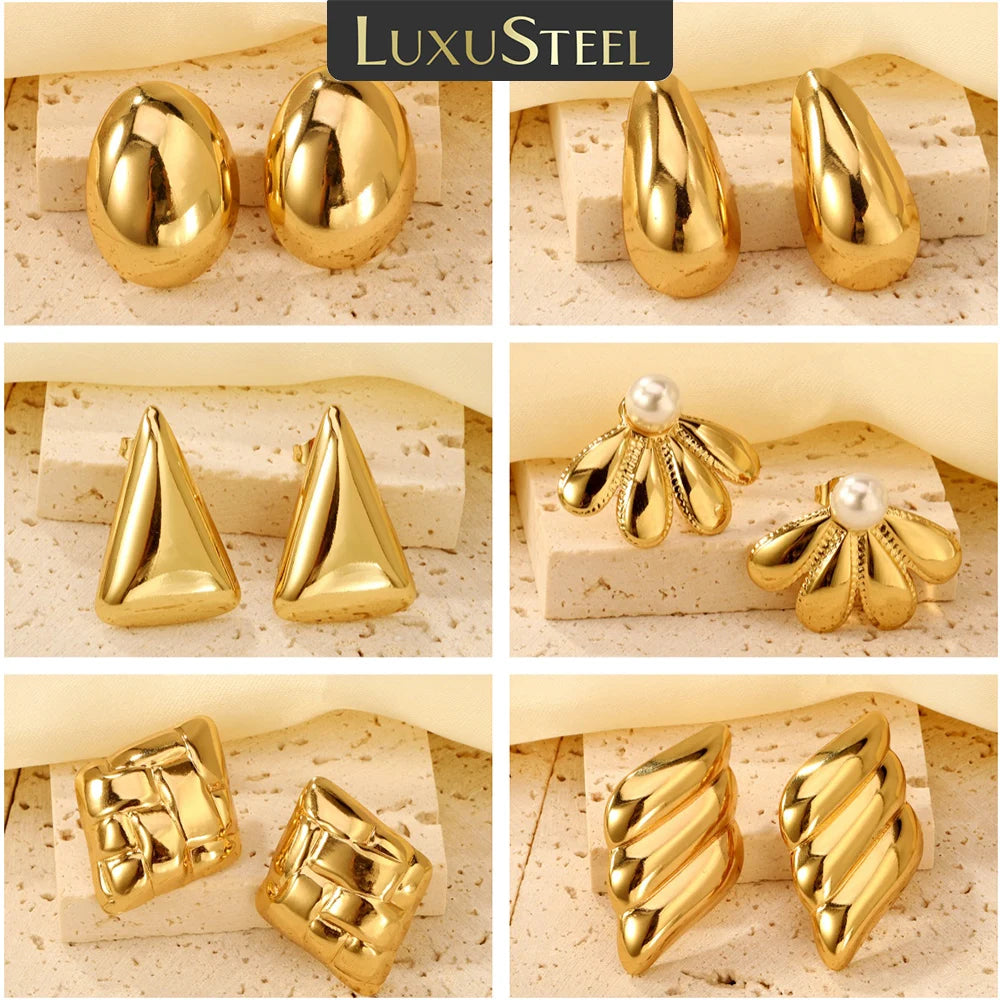 LUXUSTEEL Shell Water Drop Pearl Stud Earrings
