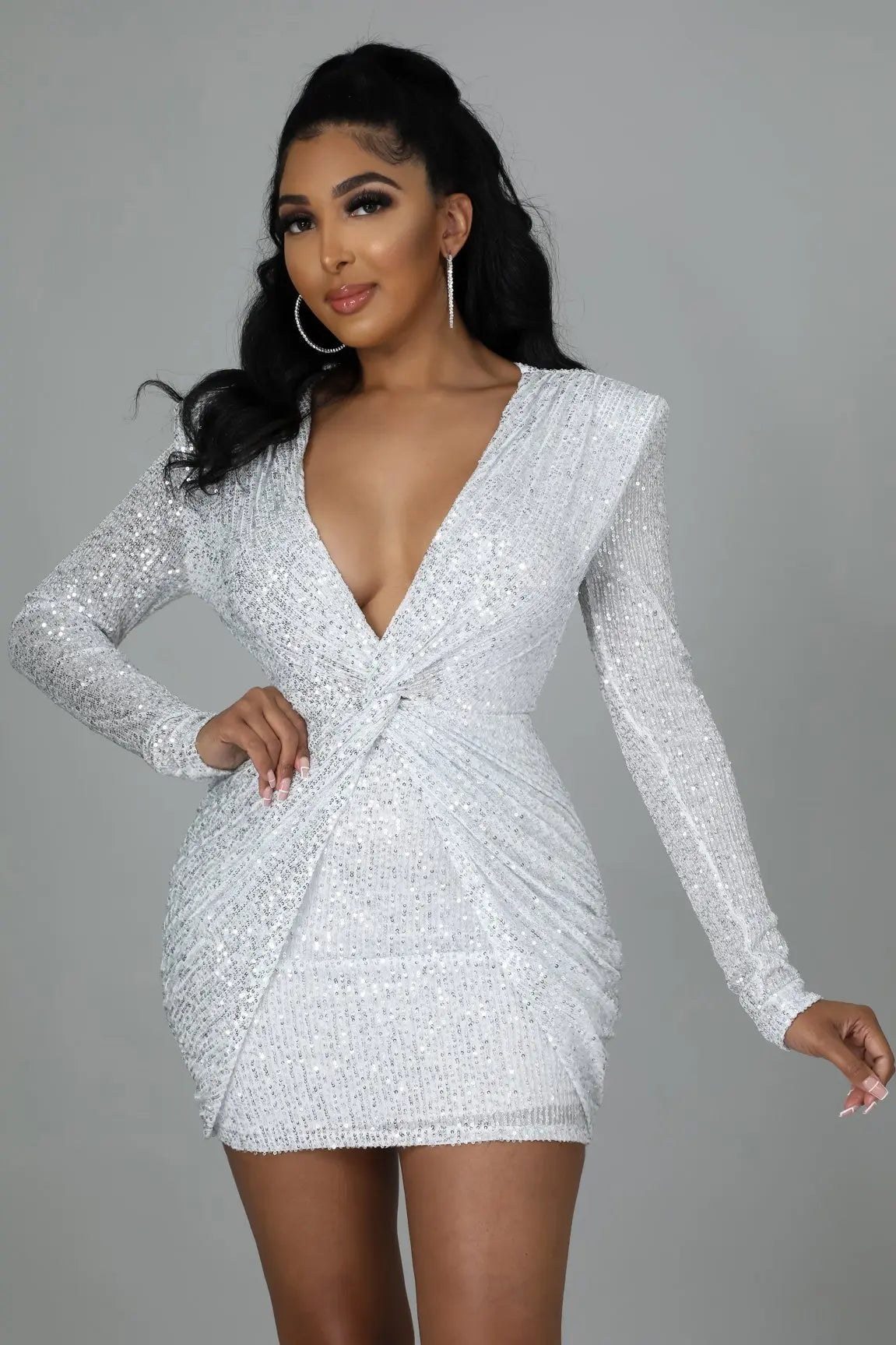 Elegant Party Dresses for Women 2025 Sequin V-neck Pleated Slim Sexy Dress