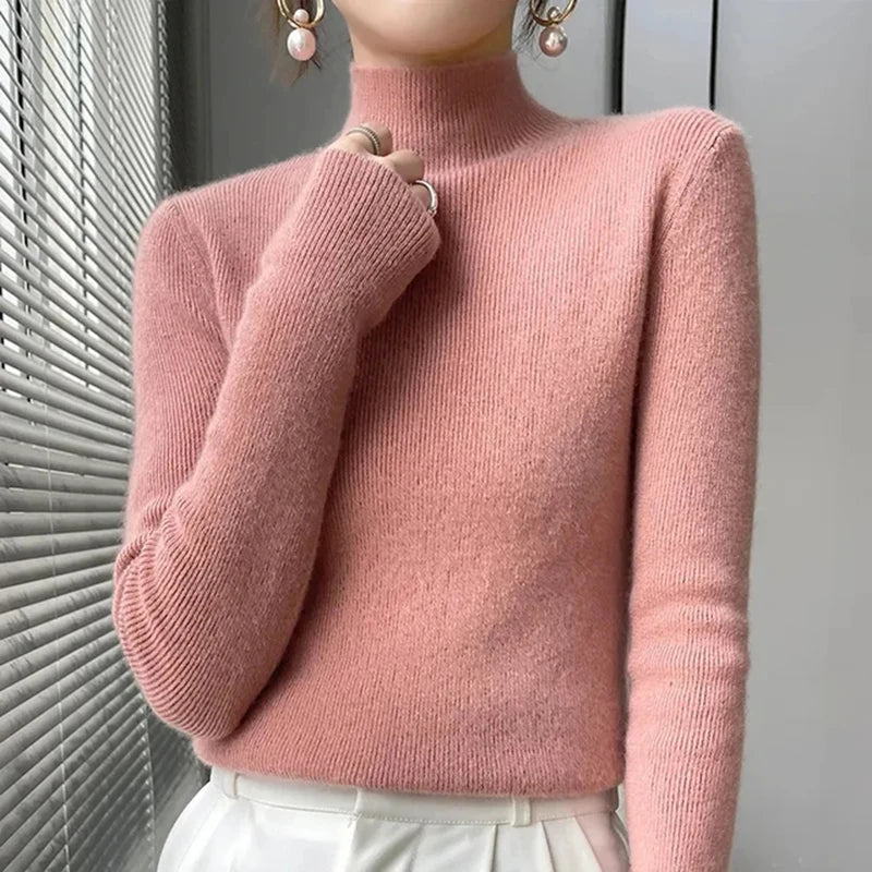 MEXZT Women's Solid Half Turtleneck Sweater