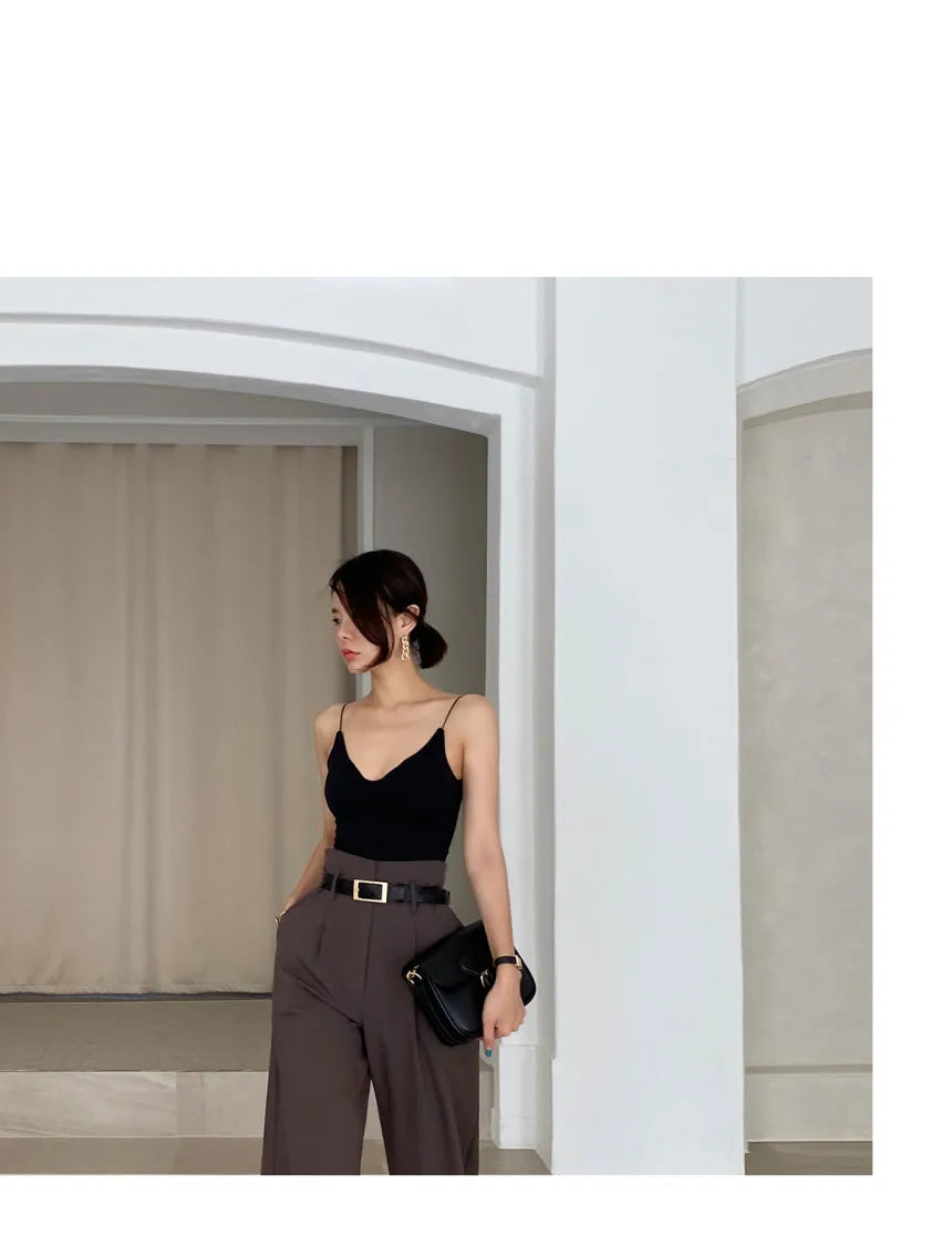 Chic Retro Lapel ort One Button Suit Jaet High Waist Wide Leg Pants