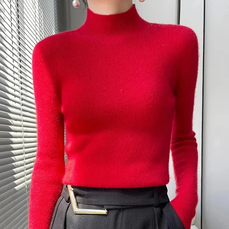 MEXZT Women's Solid Half Turtleneck Sweater