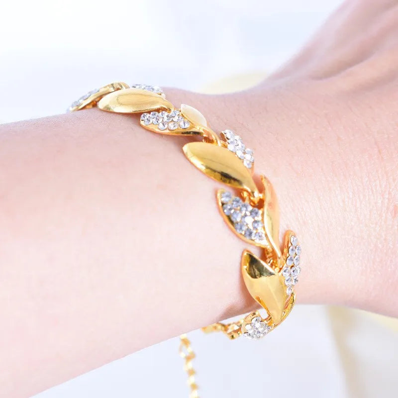 Gold Twisted Leaf Crystal Bracelet