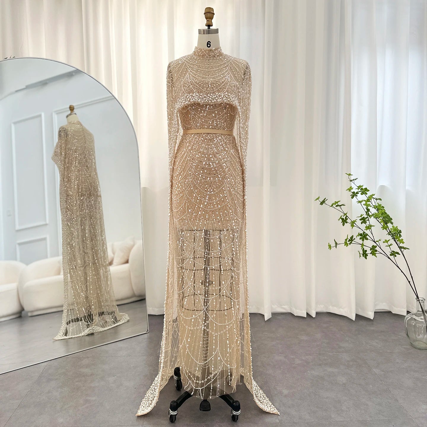 Sharon Said Luxury Pearls Dubai Champagne Evening Dresses