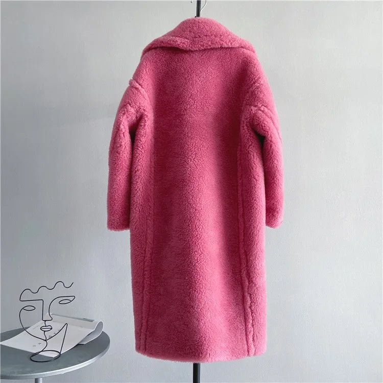 Winter Jacket Women Long Coat  Wool Woven Fabric Thick Warm