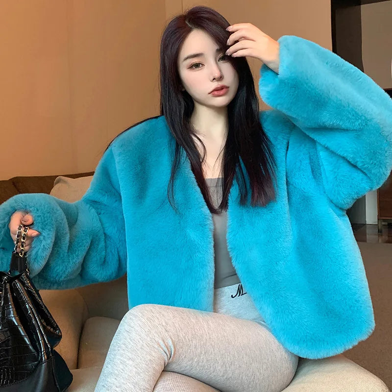 Korean Style Short Thickened Eco-Friendly Faux Fur Coat