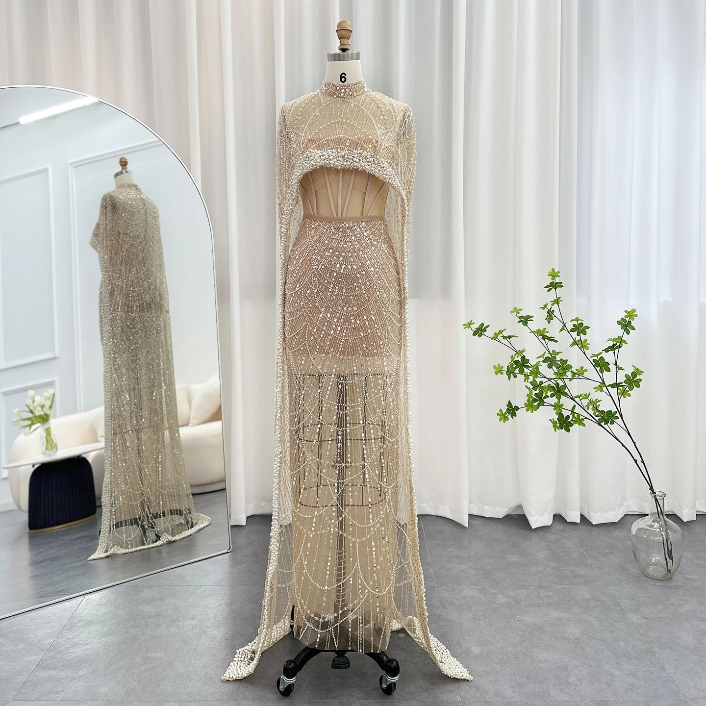 Sharon Said Luxury Pearls Dubai Champagne Evening Dresses