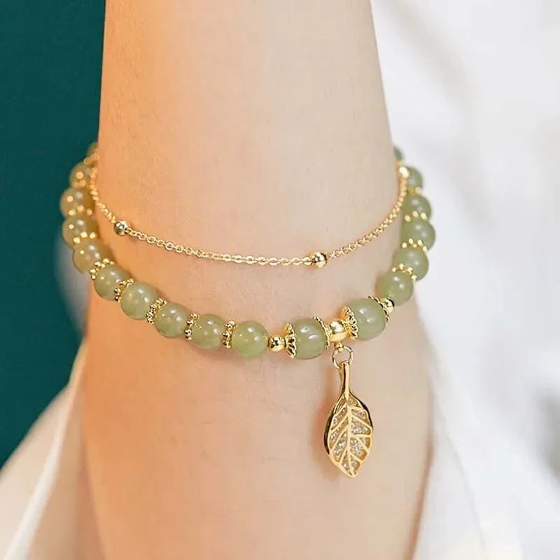 Green Jade Gold Leaf Bangle