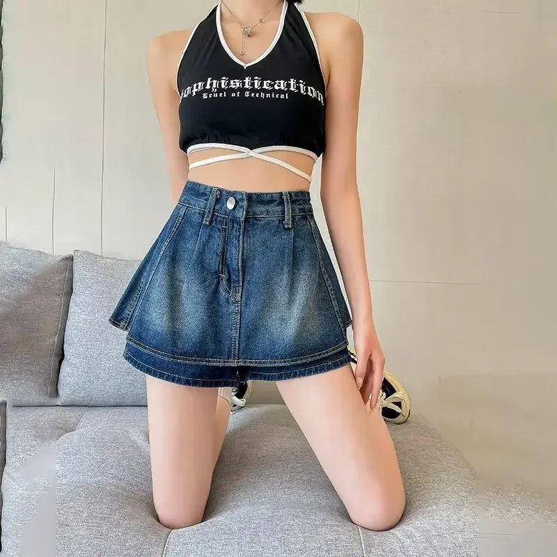 Plus Size High-Waist Denim Mini Skirt