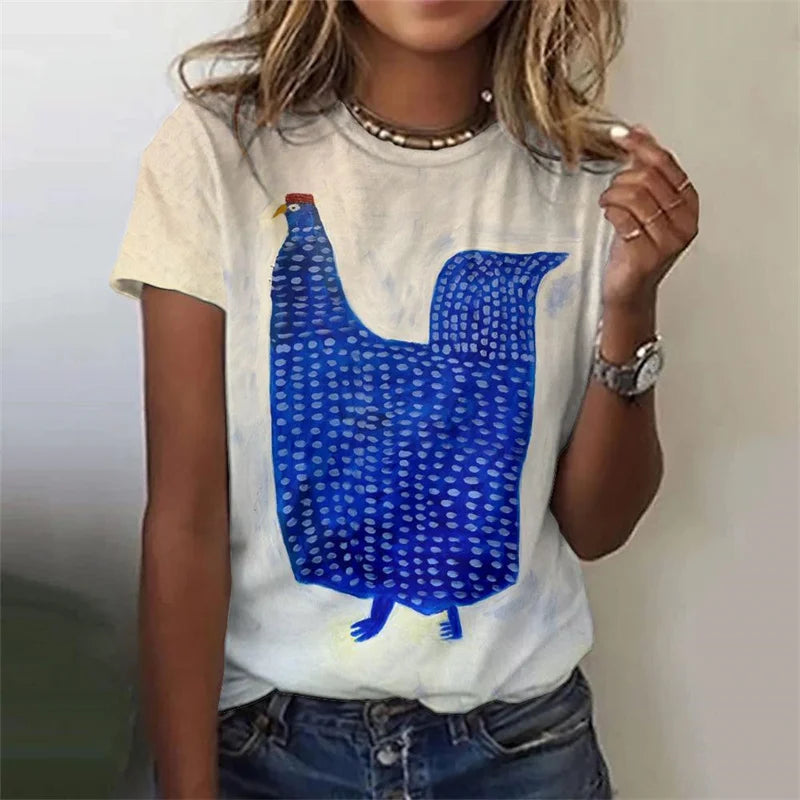 Cartoon Chicken 3D Print Oversized T-Shirt