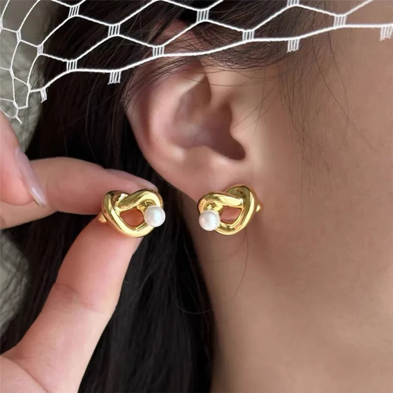 Irregular Metal Pearl Stud Earrings