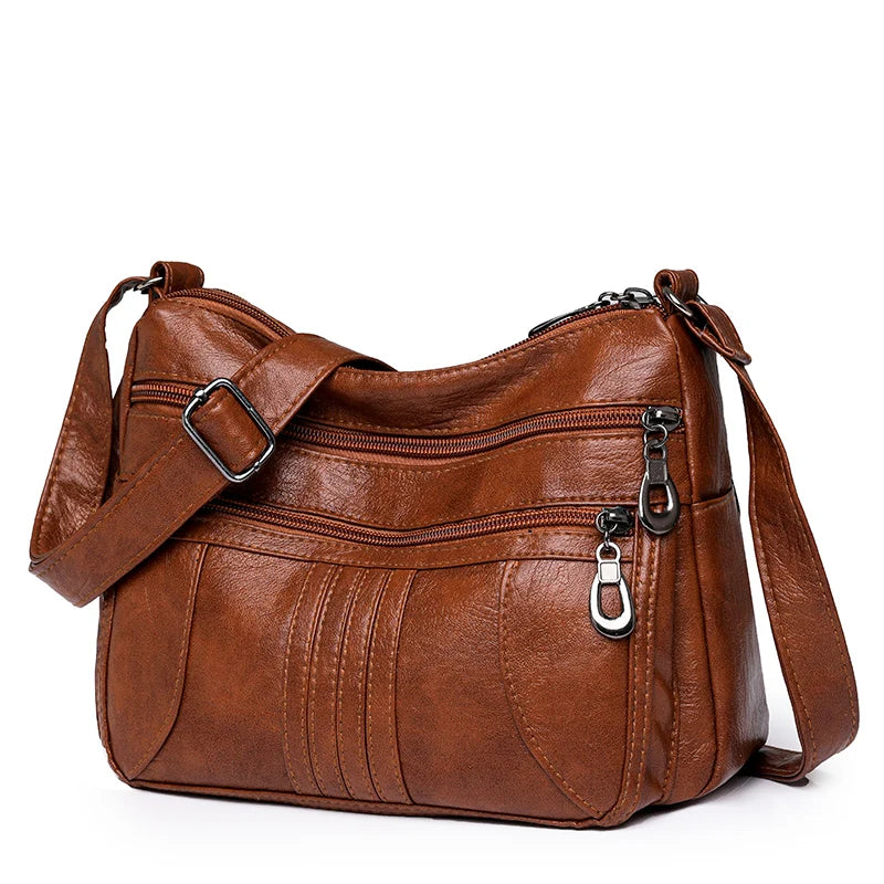 Solid Color Leather Shoulder Crossbody Bag