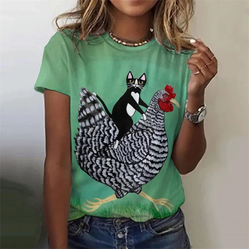 Cartoon Chicken 3D Print Oversized T-Shirt