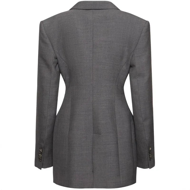 KWTX 2025 Grey Slim Fit Blazer Women's Stylish 3-Button Tapered Waist Spring Summer Light Jacket Office Chic Coat