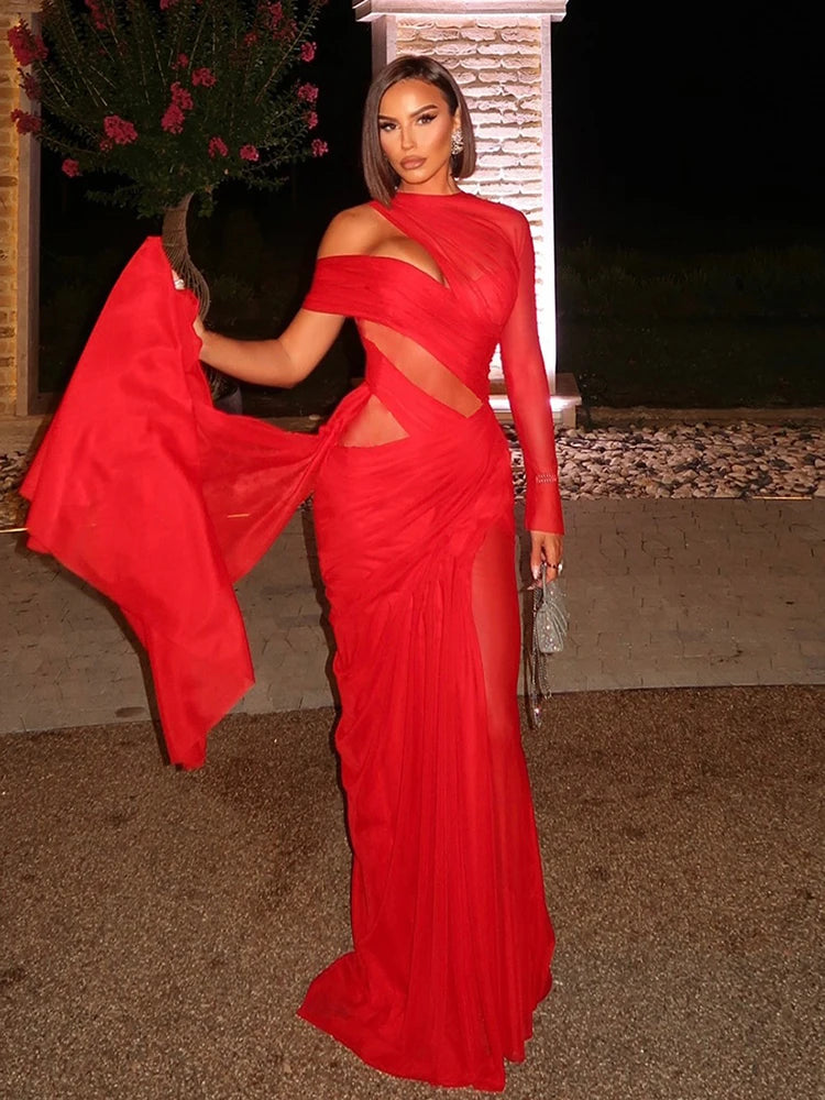 Weird Puss Sexy Christmas Dress Women Y2K Hollow Cross See Through Hollow Ruched Irregular Multilayer Elegant Birthday Bodycon