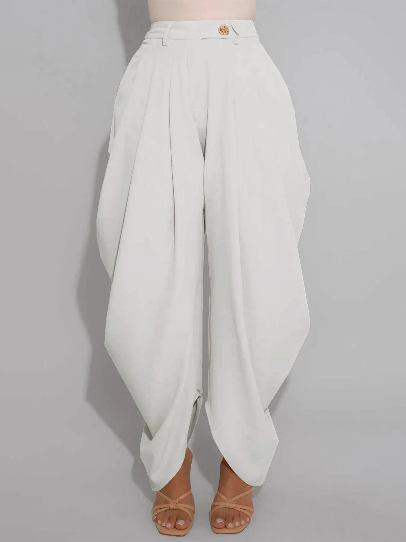 HLJ Fashion Loose Flower Bud Pants Women Solid Color Ruched Patchwork High Waist Long Pants Female Streetwear Trousers 2025 New