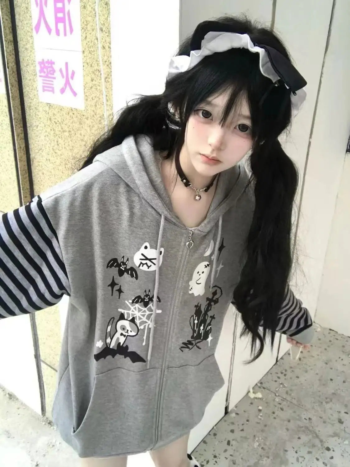 Gothic Y2k Coats Harajuku Gothic Women Hooded Zip Up