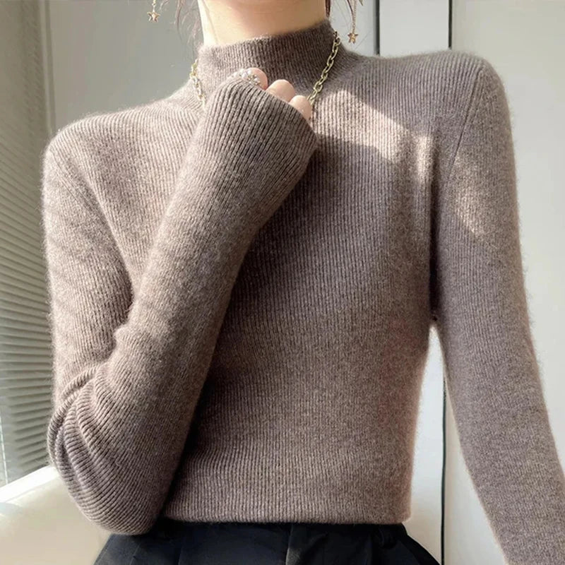 MEXZT Women's Solid Half Turtleneck Sweater