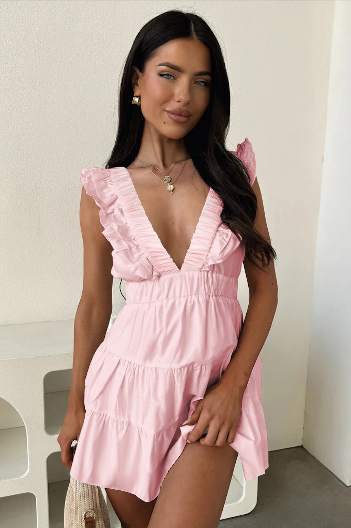 Sexy Deep-V Slim Fit Dresses Nightclub Party Chic Cake Dresses Summer Womens A-Line Short Skirt