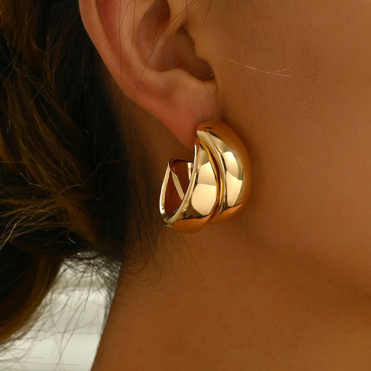 Gold Stainless Steel Chunky Hoop Earrings