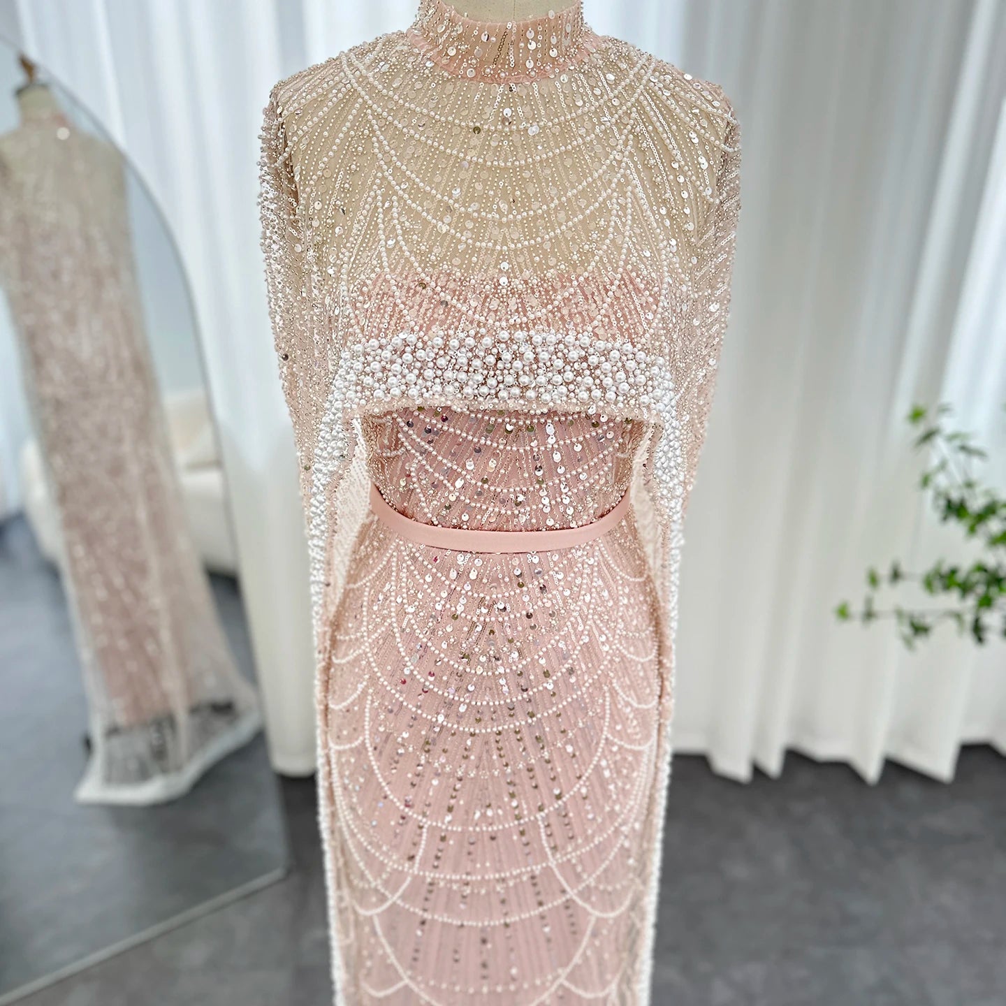 Sharon Said Luxury Pearls Dubai Champagne Evening Dresses