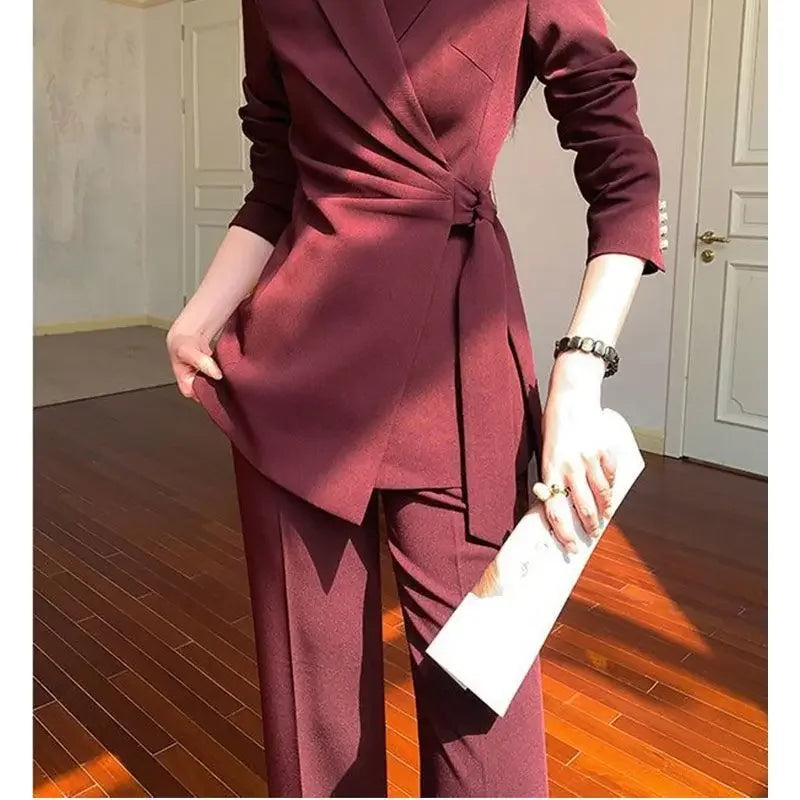 Ankela Red Suit Set Women's Spring Autumn New Butterfly Knot Popular This Year Casual Style Fashionable Chinese Style Suit