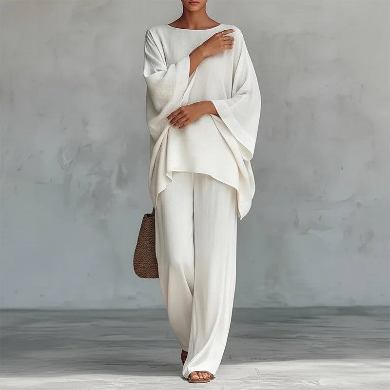 Spring New Fashion Linen Loose Long-sleeved Wide-leg Trousers