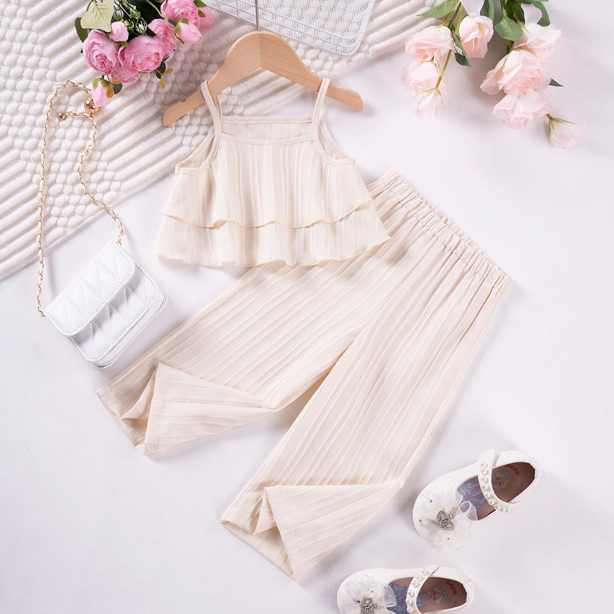 Toddler Girl Ruffle Top & Wide Leg Pants Set
