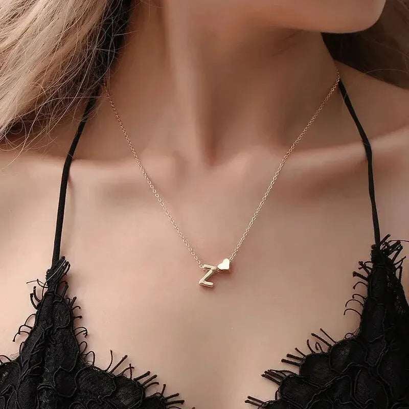 Tiny Heart Initial Pendant Necklace
