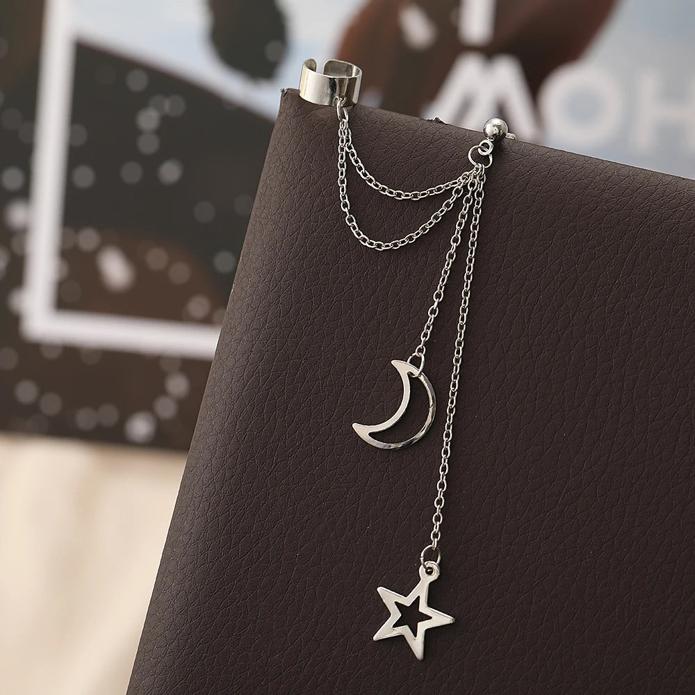 Vintage Star Moon Pendant Dangle Earrings