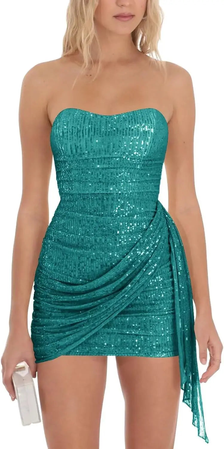 Sparkly Sequin Homecoming Dresses for Teens 2025 Short Strapless Prom Dress Corset Bodycon Cocktail Party Gown Graduation Dress