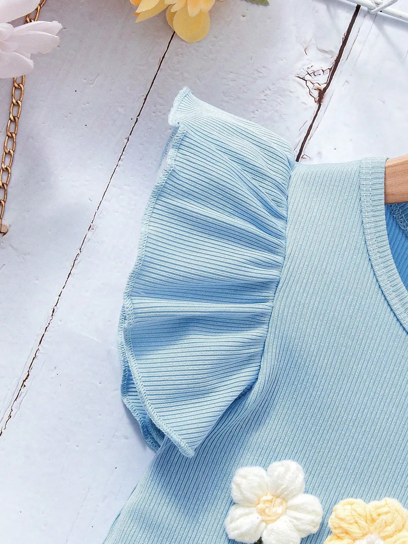 Girl's Blue 3D Floral Tee & Ruffled Skirt Set