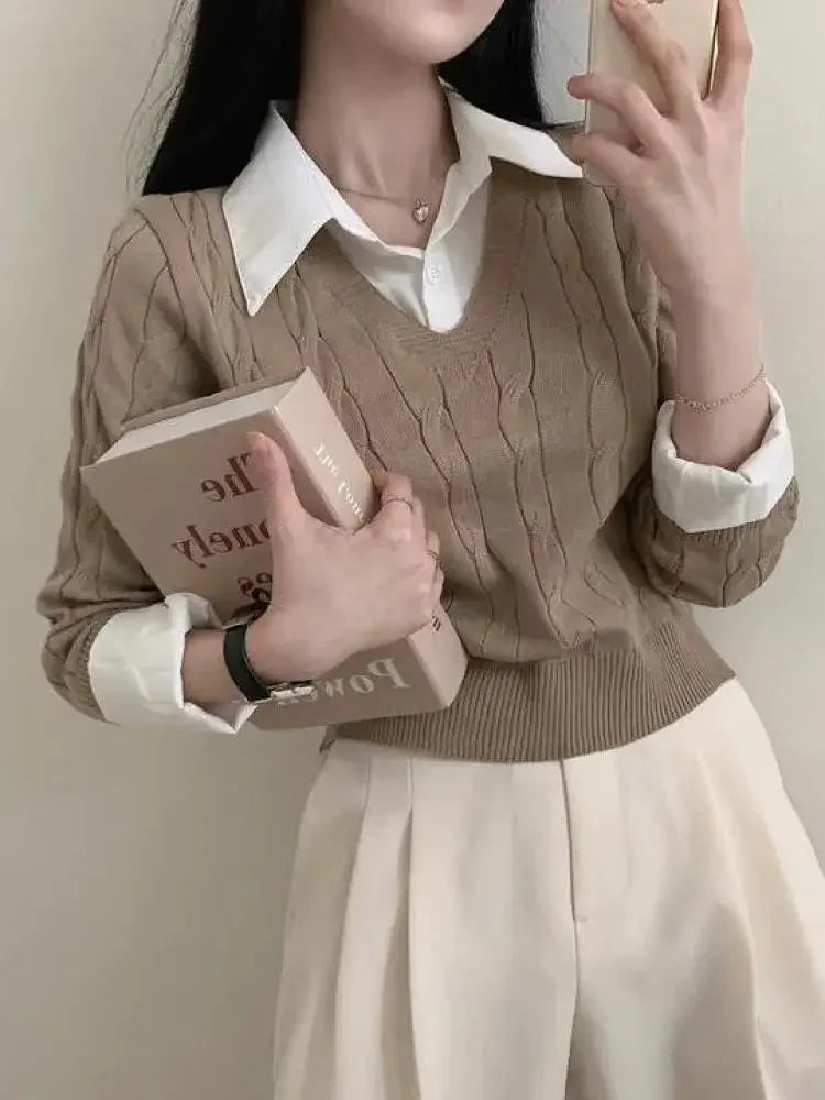Fashion Winter V-Neck Knitted Pullover for Women