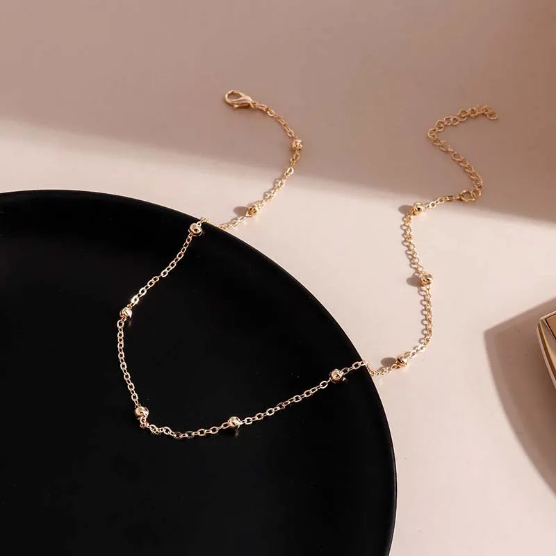 Silver Round Bead Choker Necklace