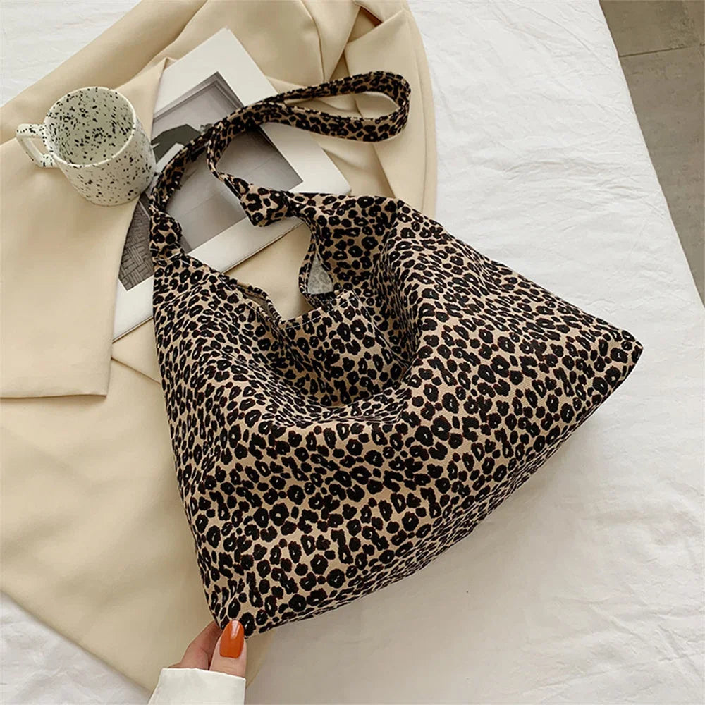 Luxury Leopard Print Canvas Tote Bag