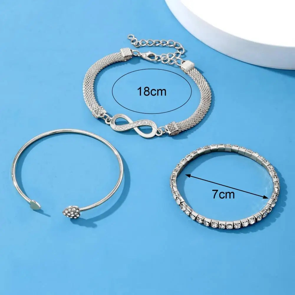 3-Piece Rhinestone Infinite Heart Bangle Set