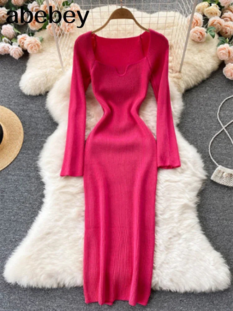 Dresses For Women 2026 Sexy Strapless Ribbed Knitted Bodycon Dress Women Winter Long Sleeve Midi Sweater Dress Clothes