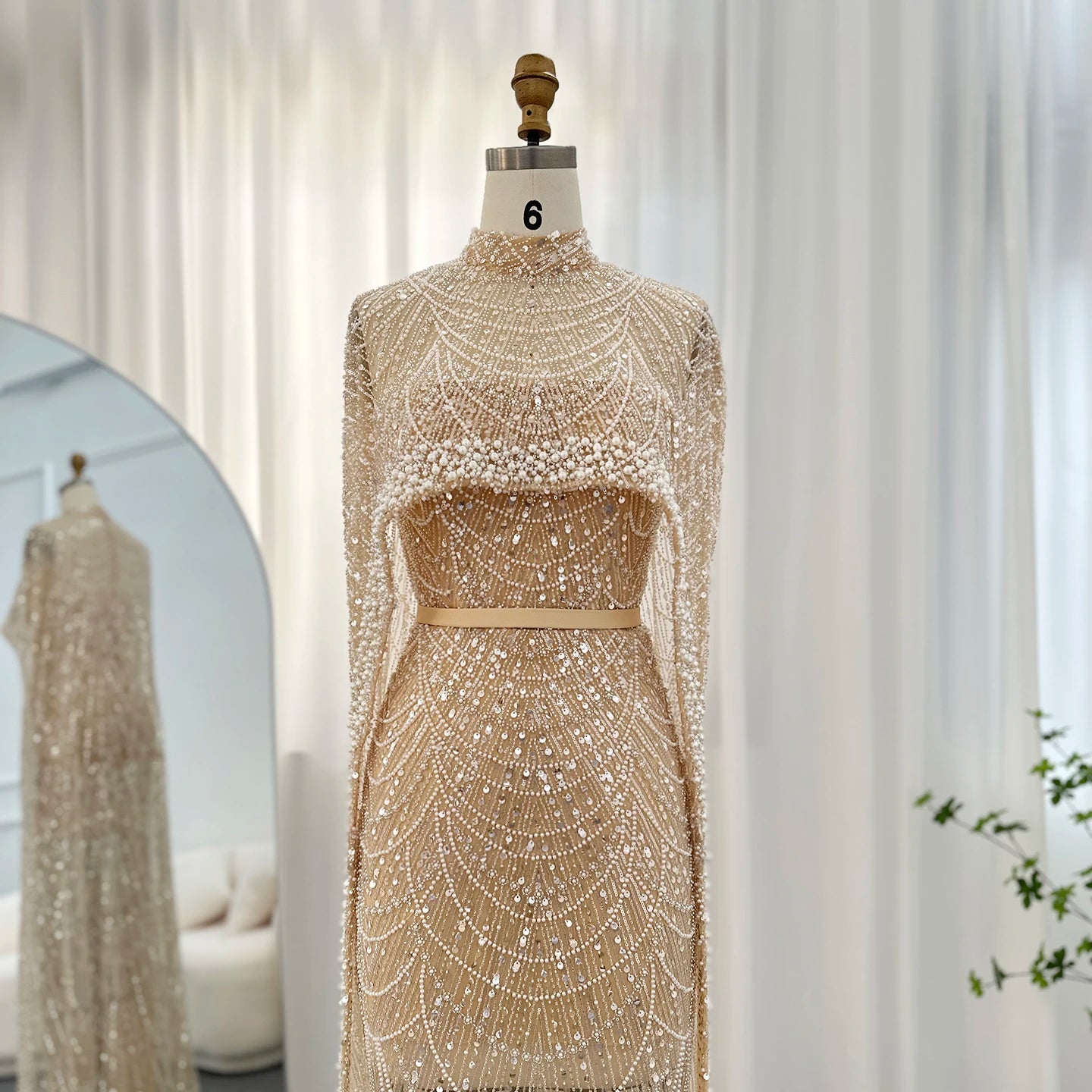 Sharon Said Luxury Pearls Dubai Champagne Evening Dresses