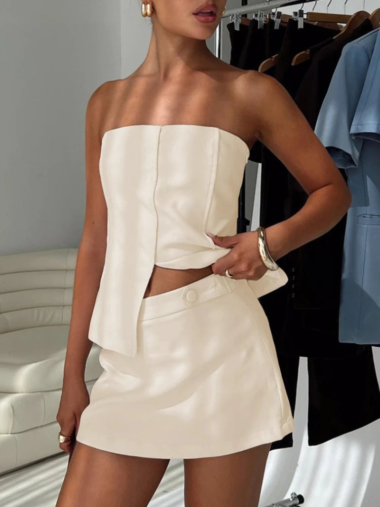 2025 Women's Spring Women's Suit Skirt with Straps and Slits, Pure Color, Tight Waist Clothing Set, Elegant and Bold Lady Style
