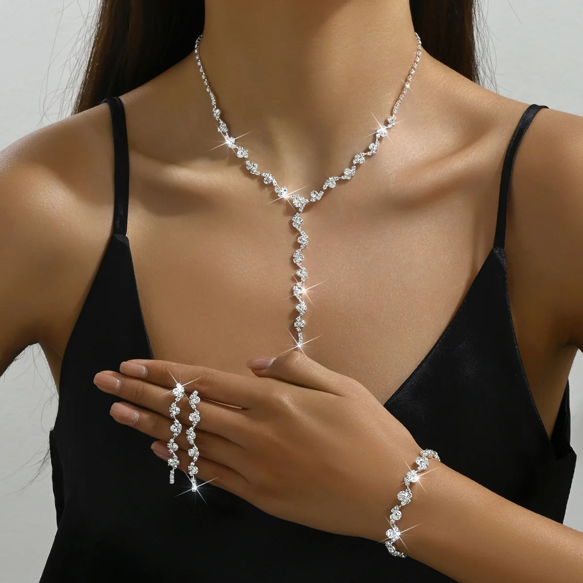 Rhinestone Crystal Tassel Jewelry Set