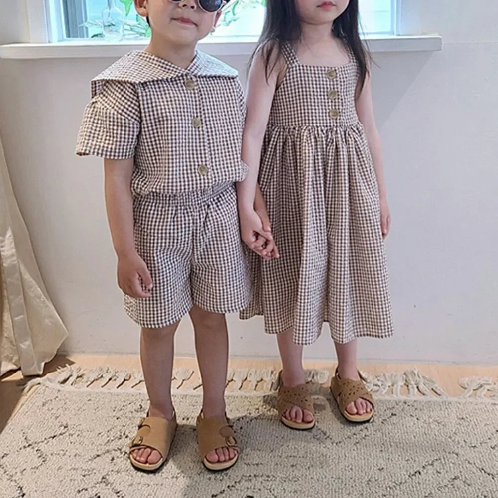 Brother & Sister Plaid Dress & Suit Set